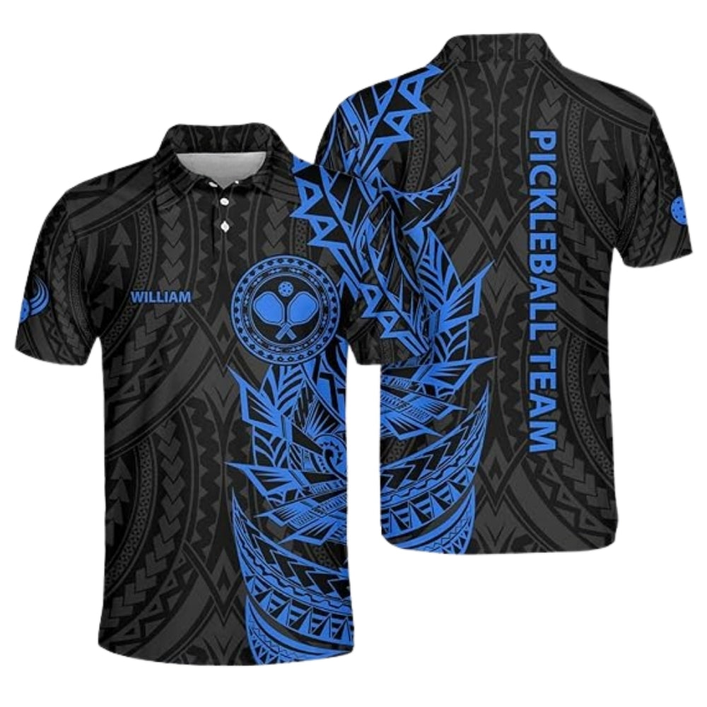 Custom Black Green Tribal Pickleball Polo Shirt Mens, Custom Tribal Pickleball Shirts For Team PZ0004
