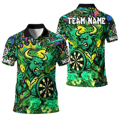 Custom Men's Graffiti Bull Darts Polo Shirt, Custom Bull Darts Team Shirt DE0076