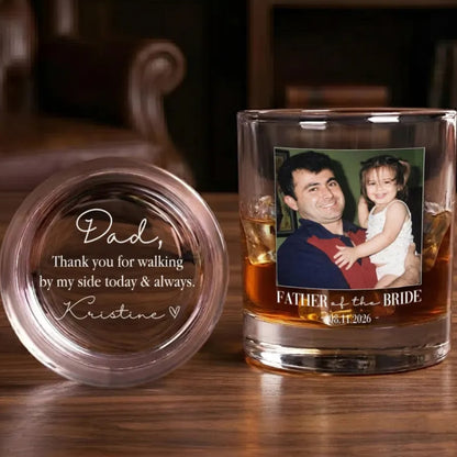 Thank You For Walking By My Side Today & Always Custom Photo Father Of The Bride Whiskey Glass, Custom Wedding Glass For Father From Bride WD0362