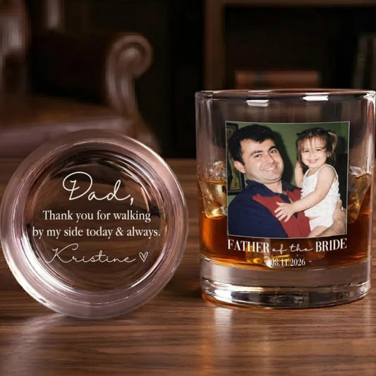 Thank You For Walking By My Side Today & Always Custom Photo Father Of The Bride Whiskey Glass, Custom Wedding Glass For Father From Bride WD0362