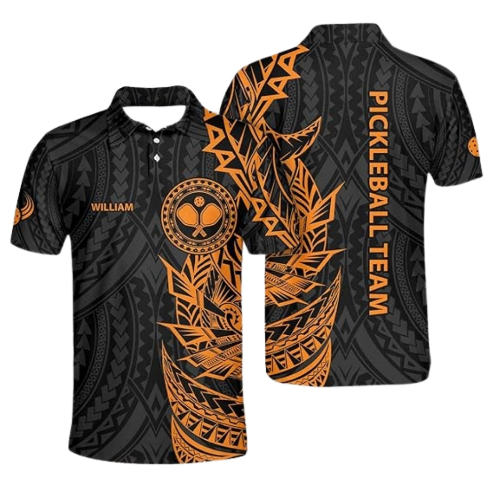 Custom Black Green Tribal Pickleball Polo Shirt Mens, Custom Tribal Pickleball Shirts For Team PZ0004