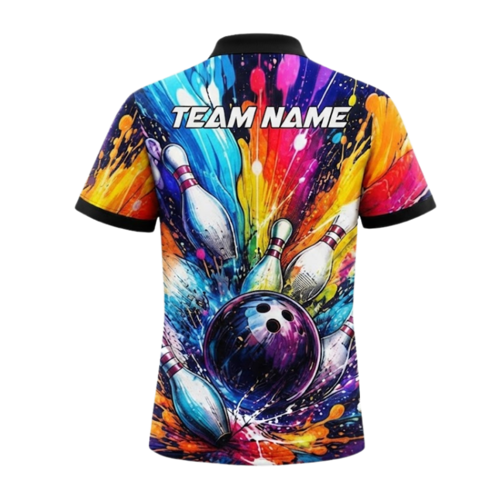 Custom Bowling Colorful Splash Polo Shirt For Men, Custom Team Bowling Shirt BZ0994