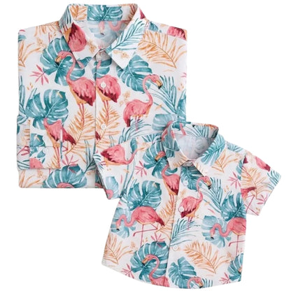 Dad And Son Flamingo Matching Hawaiian Shirts, Tropical Flamingo Family Hawaiian Shirts ET0903