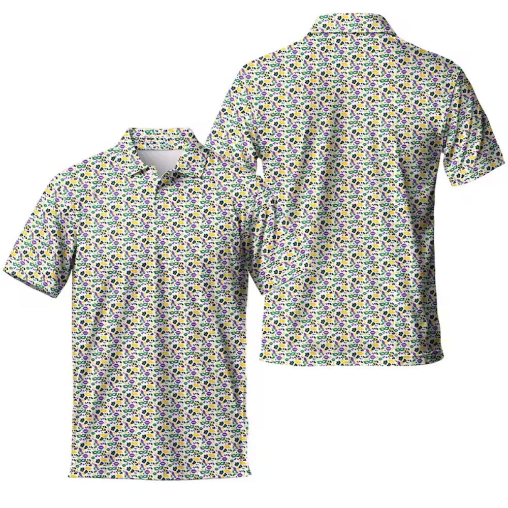 Masks Kiss Carnival Mardi Gras Golf Polo Shirt For Mens, Mardi Gras Golf Shirts GE0247