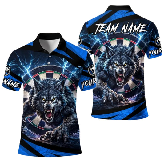 Custom Wolf Blue Thunder Darts Men's Polo Shirt, Custom Wolf Darts Shirts For Team DE0077