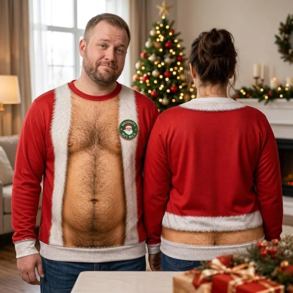 Hairy Santa Funny Christmas Sweatshirt For Men, Xmas Funny Sweatshirt 2D1049