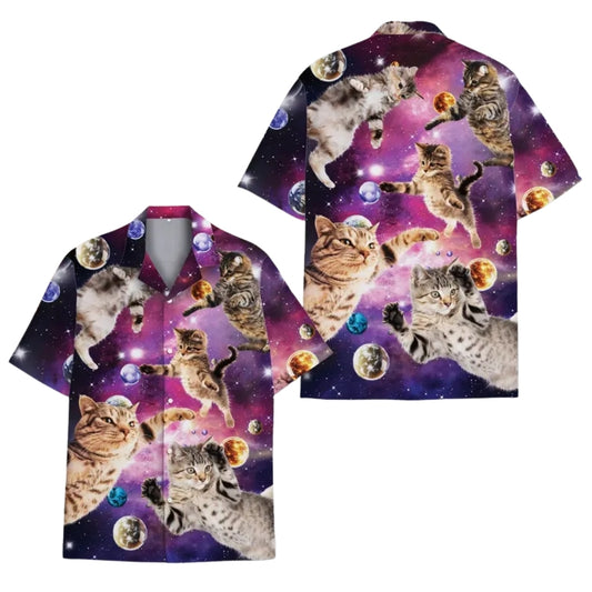 Cat Galaxy Space Hawaiian Shirt Men Women, Cat Space Hawaiian Shirts HE0309
