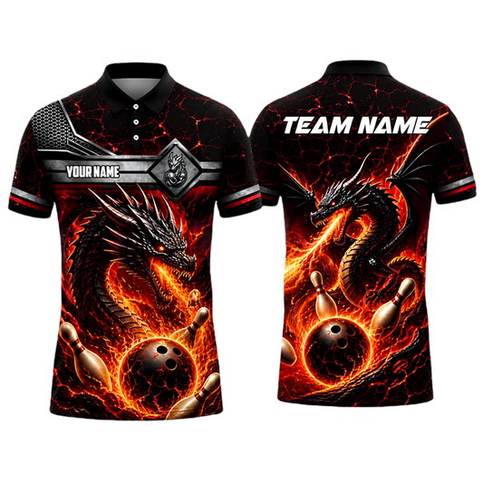 Custom Dragon Fire Bowling Polo Shirt For Men, Custom Dragon Bowling Team Shirt BZ0995
