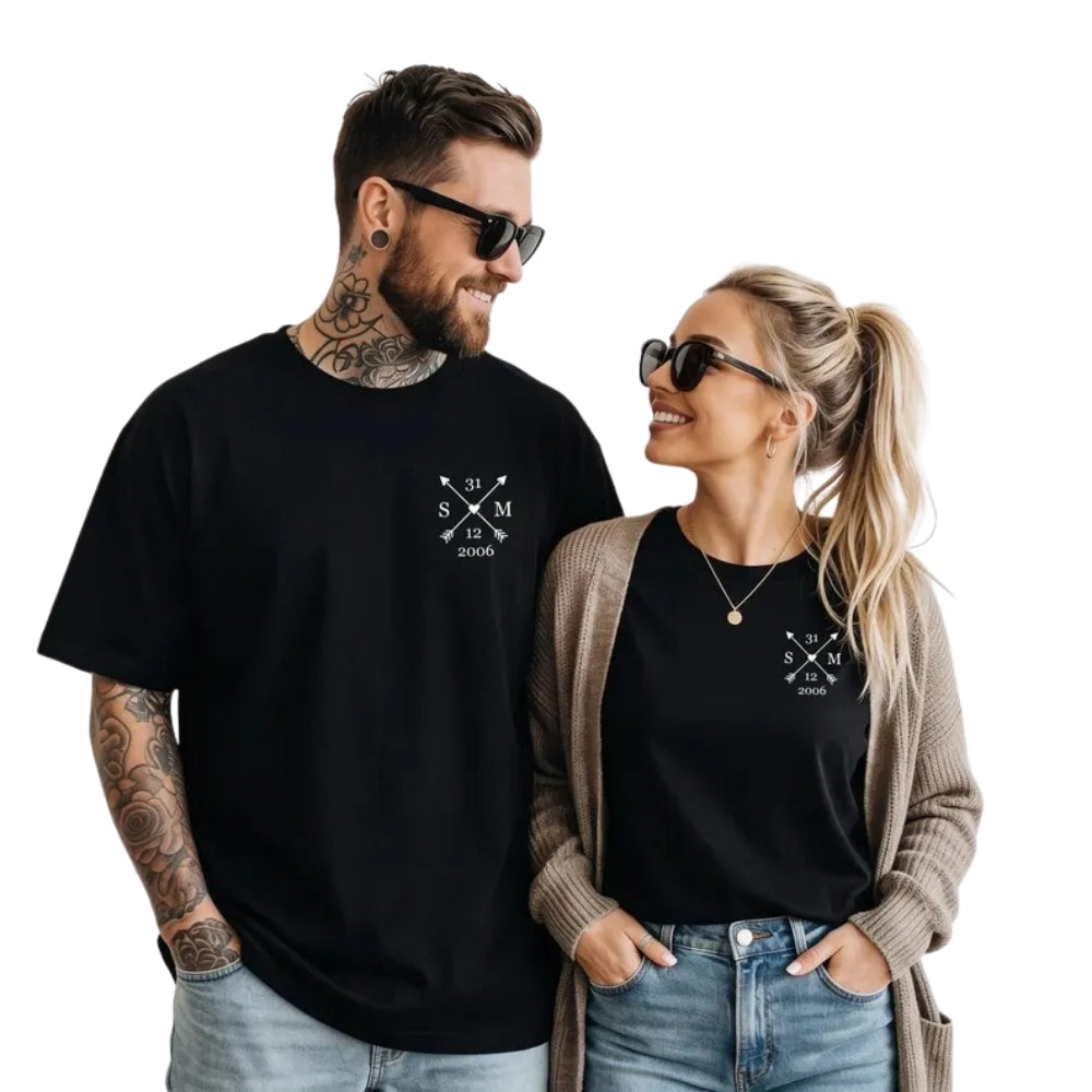 Personalized Initials Couple Name And Date Matching T Shirts For Anniversary, Custom His And Her Matching Shirts ET0740
