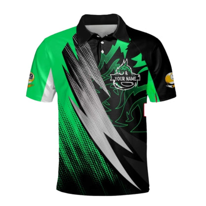 Custom Dragon 9 Ball Men's Billiard Polo Shirt Black Green, Custom Dragon Billiard Team Shirts BIZ0297