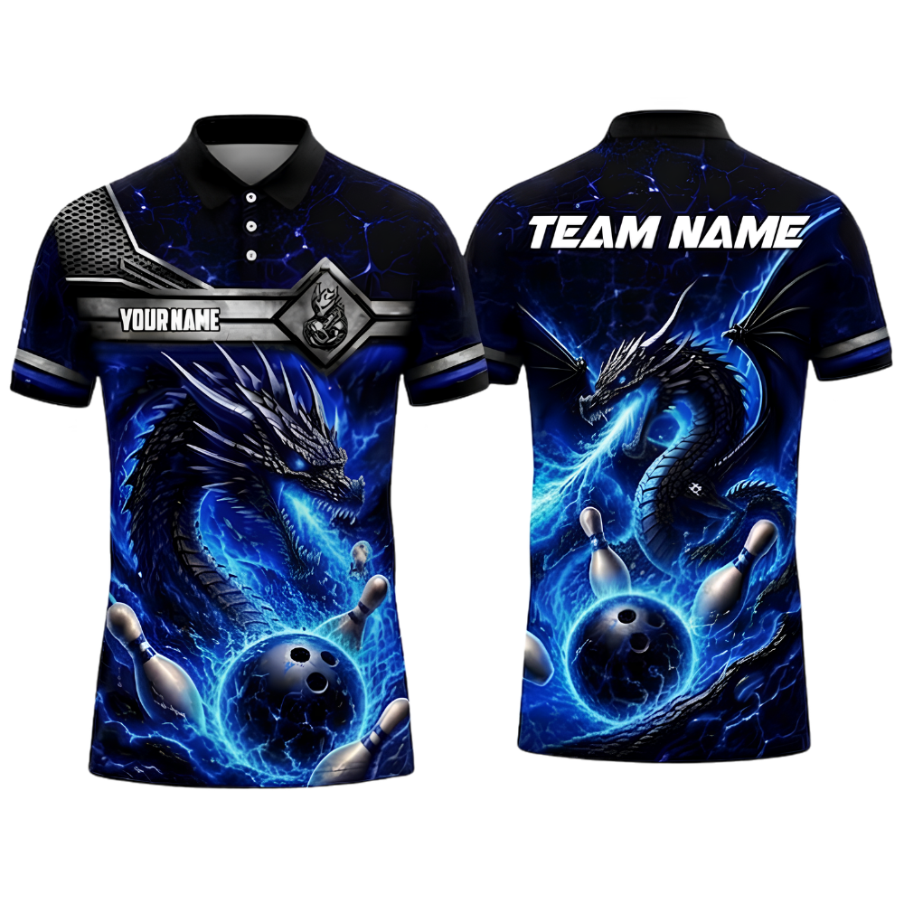 Custom Dragon Fire Bowling Polo Shirt For Men, Custom Dragon Bowling Team Shirt BZ0995