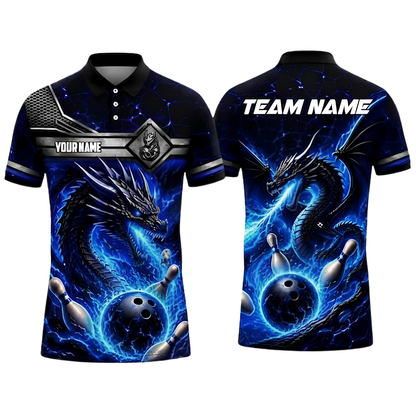 Custom Dragon Fire Bowling Polo Shirt For Men, Custom Dragon Bowling Team Shirt BZ0995