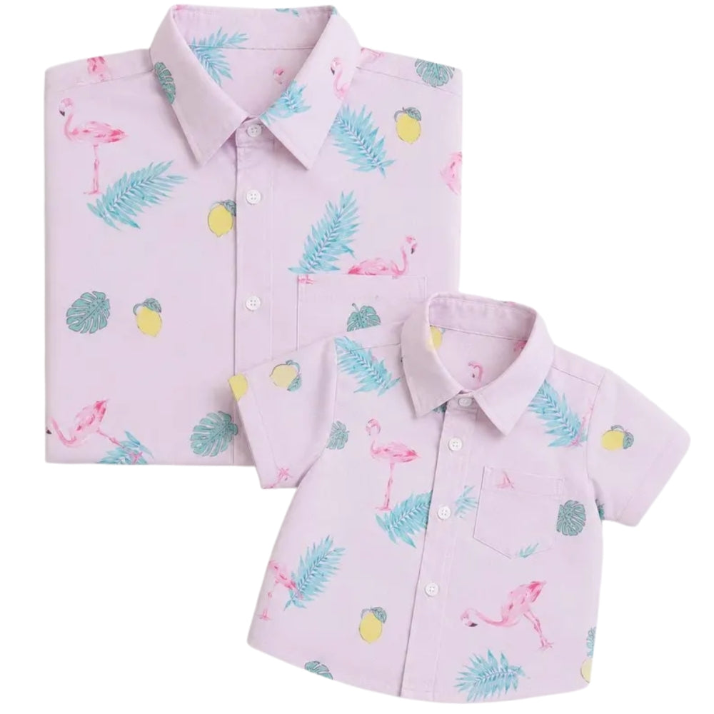 Dad And Son Flamingo Matching Hawaiian Shirts, Tropical Flamingo Family Hawaiian Shirts ET0903