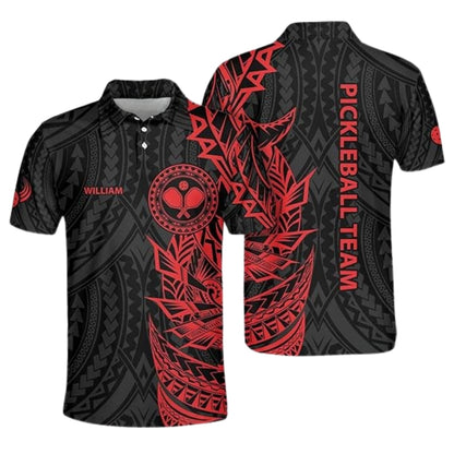 Custom Black Green Tribal Pickleball Polo Shirt Mens, Custom Tribal Pickleball Shirts For Team PZ0004