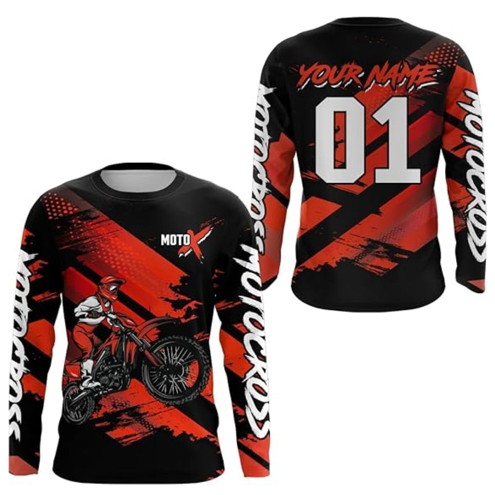 Custom Red MX Long Sleeve Jersey Shirts For Men, Custom Motocross Shirts MZ0039