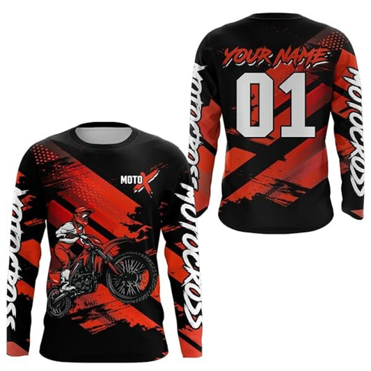 Custom Red MX Long Sleeve Jersey Shirts For Men, Custom Motocross Shirts MZ0039