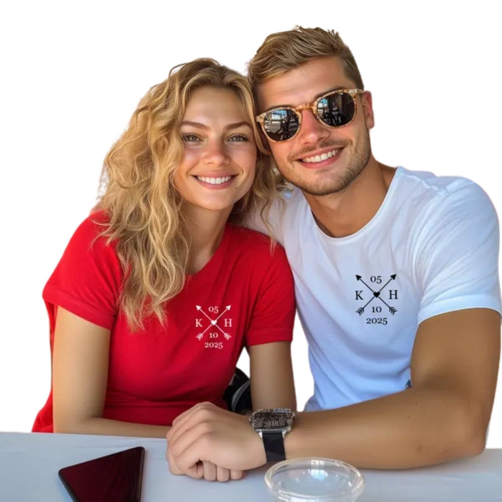 Personalized Initials Couple Name And Date Matching T Shirts For Anniversary, Custom His And Her Matching Shirts ET0740