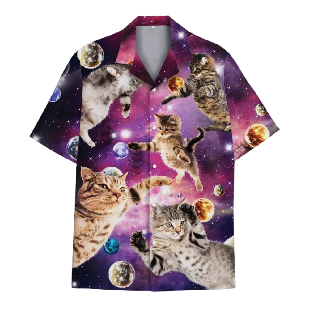 Cat Galaxy Space Hawaiian Shirt Men Women, Cat Space Hawaiian Shirts HE0309