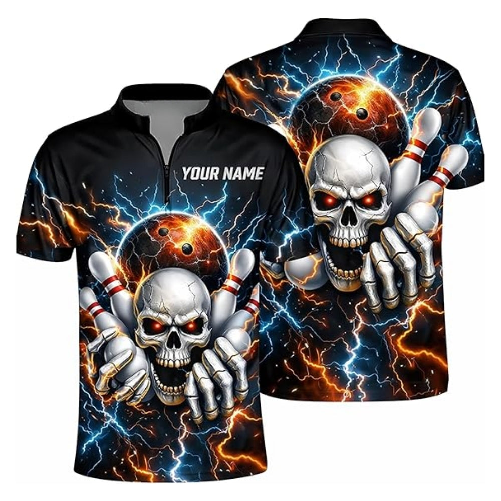 Custom Skull Bowling Jersey For Men, Custom Skull Thunder Bowling Shirts BZ0367
