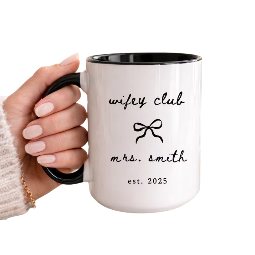 Custom Name Wifey Club Mug, Personalized Wedding Newlywed Bachelorette Party Mug WD0147