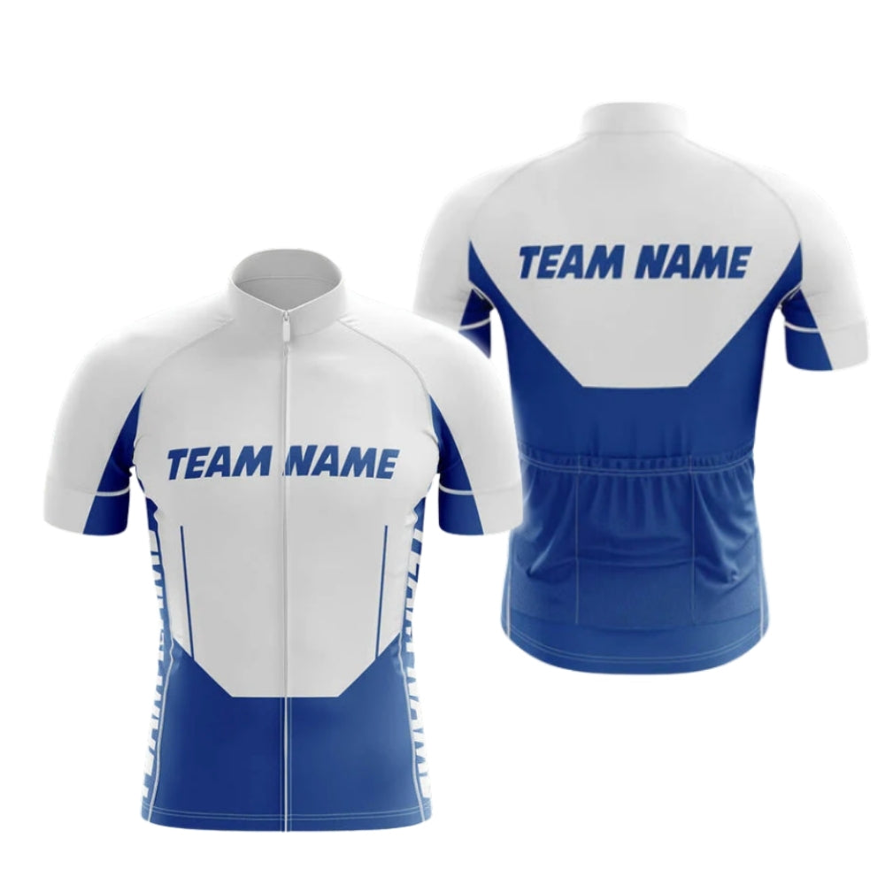 Custom Team Cycling Short Sleeve Jersey For Men White And Blue, Custom Cycling Jerseys CG0516