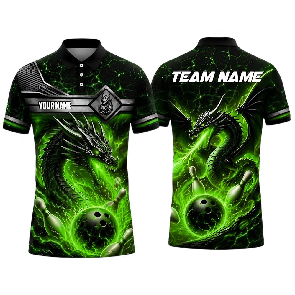 Custom Dragon Fire Bowling Polo Shirt For Men, Custom Dragon Bowling Team Shirt BZ0995