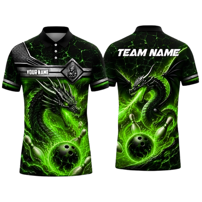 Custom Dragon Fire Bowling Polo Shirt For Men, Custom Dragon Bowling Team Shirt BZ0995