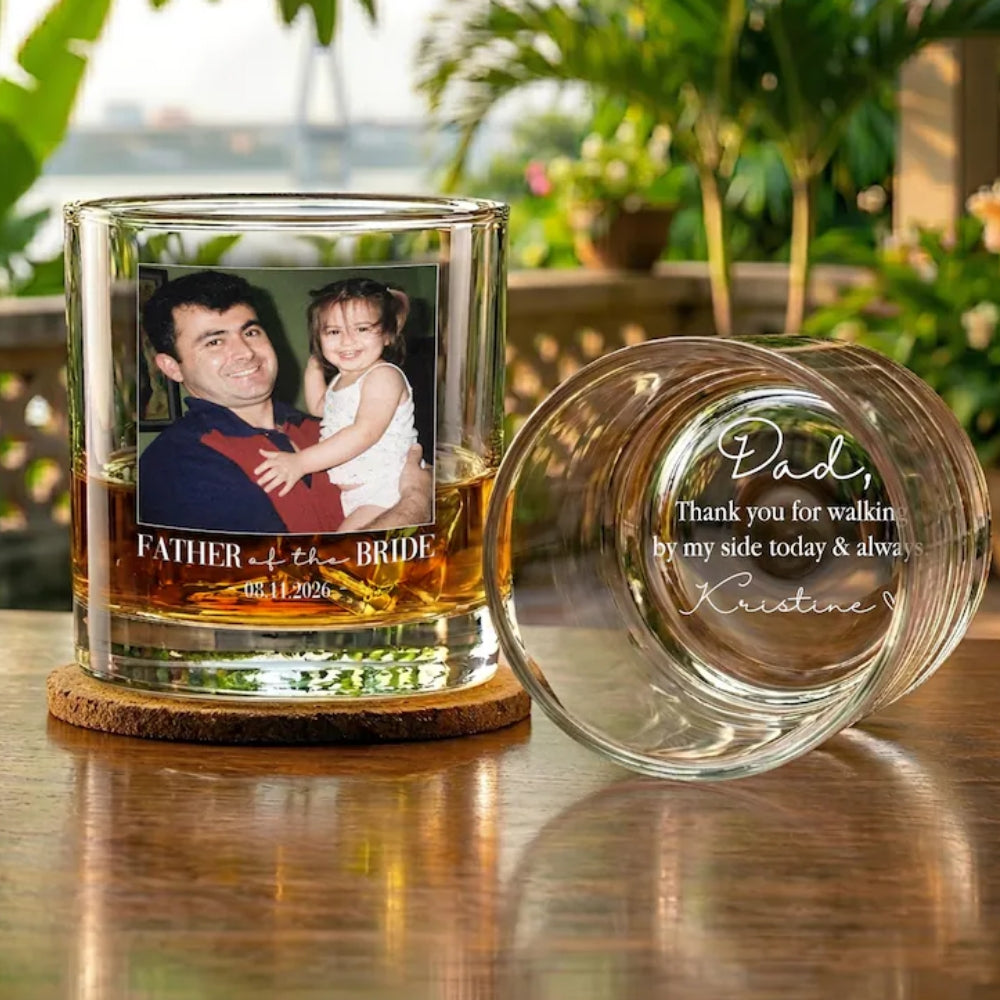 Thank You For Walking By My Side Today & Always Custom Photo Father Of The Bride Whiskey Glass, Custom Wedding Glass For Father From Bride WD0362