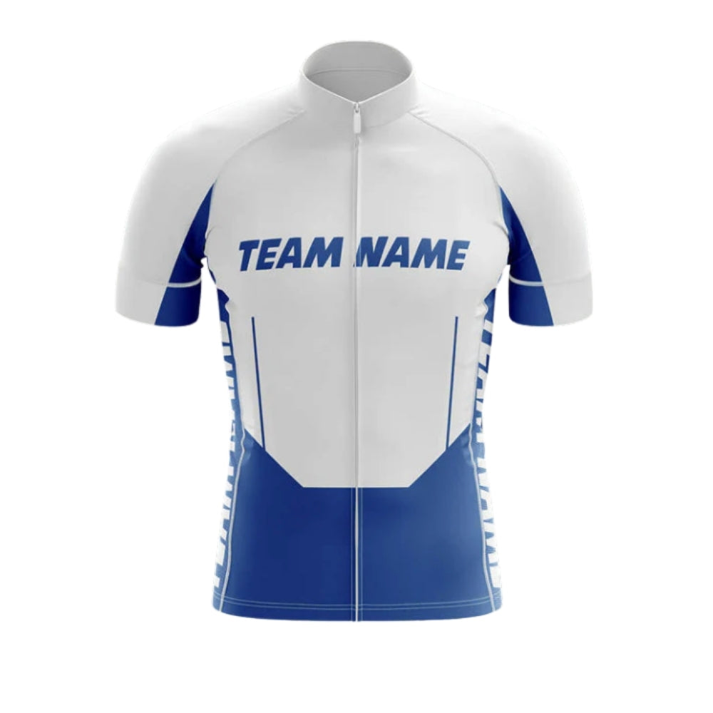 Custom Team Cycling Short Sleeve Jersey For Men White And Blue, Custom Cycling Jerseys CG0516