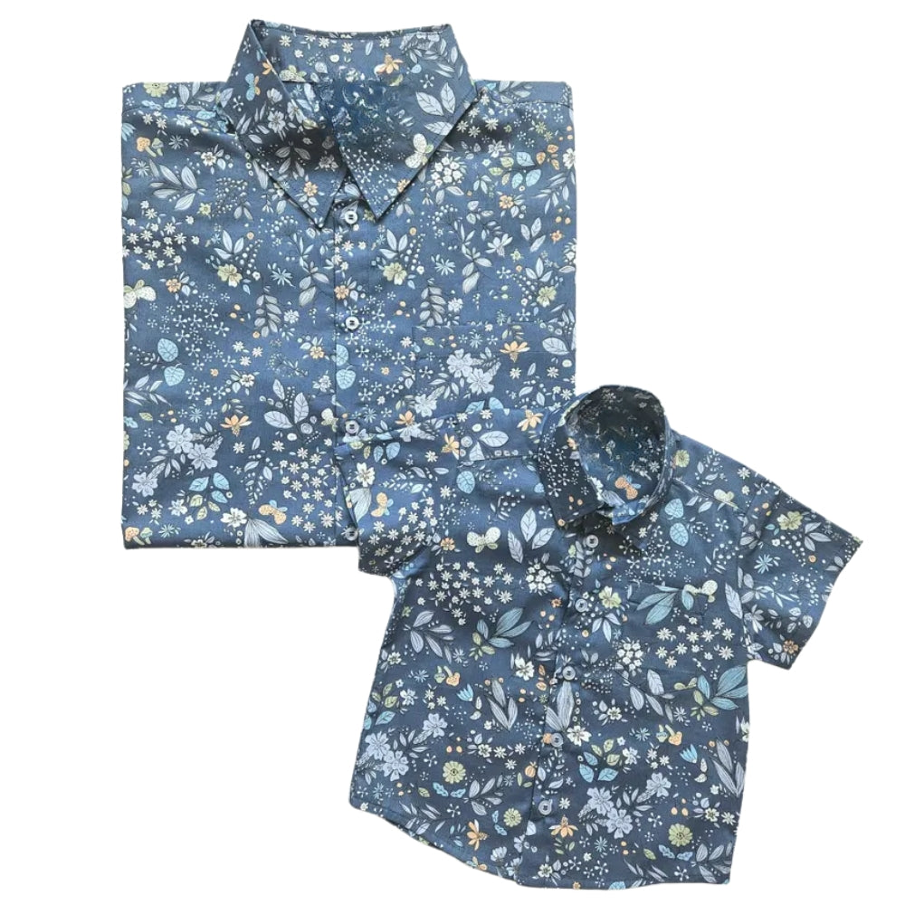Floral Blue Matching Hawaiian Shirt For Dad And Son, Floral Family Hawaiian Shirts ET0904