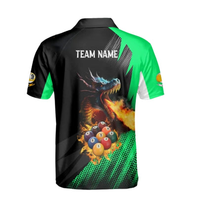 Custom Dragon 9 Ball Men's Billiard Polo Shirt Black Green, Custom Dragon Billiard Team Shirts BIZ0297
