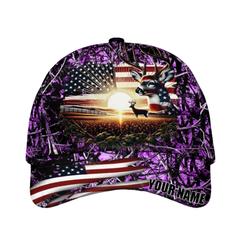 Custom American Flag Deer Hunting Cap, Custom Patriotic Deer Hunting 3D Baseball Caps CP0371