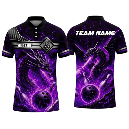 Custom Dragon Fire Bowling Polo Shirt For Men, Custom Dragon Bowling Team Shirt BZ0995