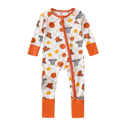 Baseketball Baby Romper Convertible Zipper, Basketball Convertible Romper For Baby BB0639