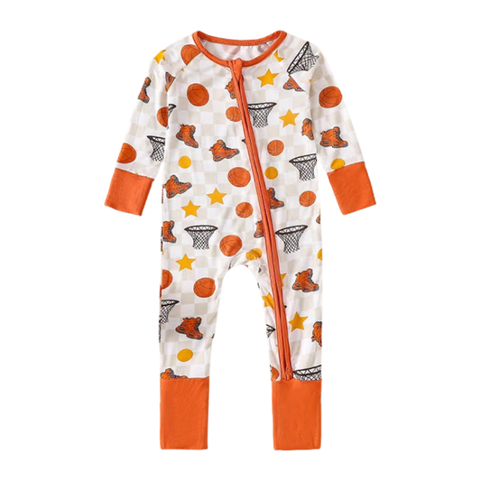 Baseketball Baby Romper Convertible Zipper, Basketball Convertible Romper For Baby BB0639