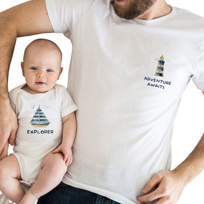 Adventure Awaits Explorer Matching Dad And Son T Shirts, Nautical Father's Day Matching Shirts ET0915