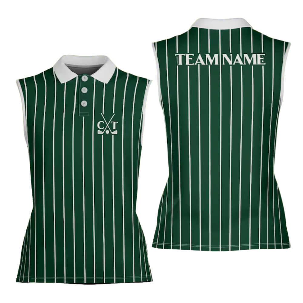 Custom Green Pink Womens Sleeveless Golf Shirt, Custom Team Golf Shirt For Women GE0571