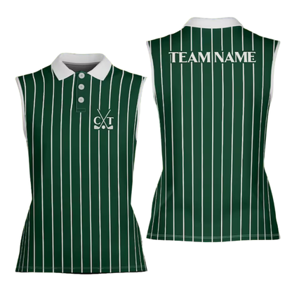 Custom Green Pink Womens Sleeveless Golf Shirt, Custom Team Golf Shirt For Women GE0571