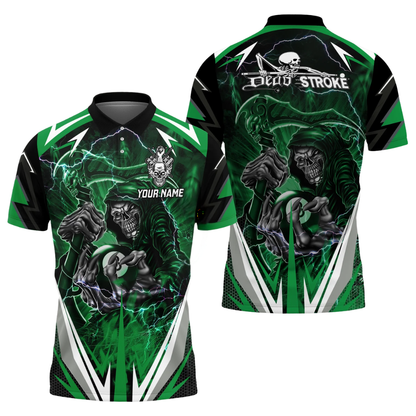 Custom Dead Stroke Skull 8 Ball Mens Blue Billiard Polo Shirt, Custom Skull Billiard Shirts BIZ0310