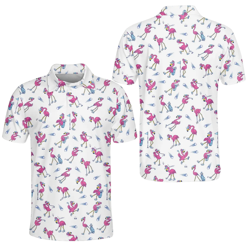 Men's Flamingo Funny Golf Polo Shirt, Flamingo Golf Shirts GE0593