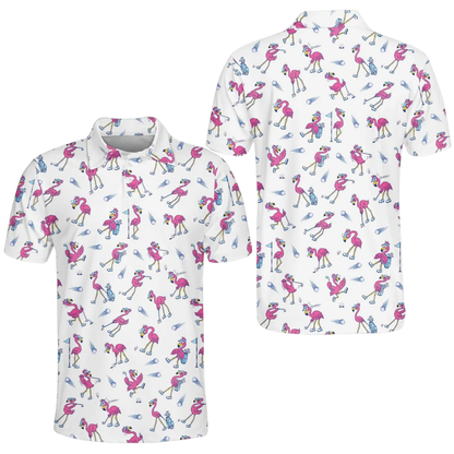 Men's Flamingo Funny Golf Polo Shirt, Flamingo Golf Shirts GE0593