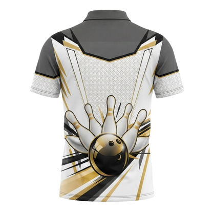 Golden And White Custom Mens Bowling Polo Shirt, Custom Team Bowling Shirts BZ0612