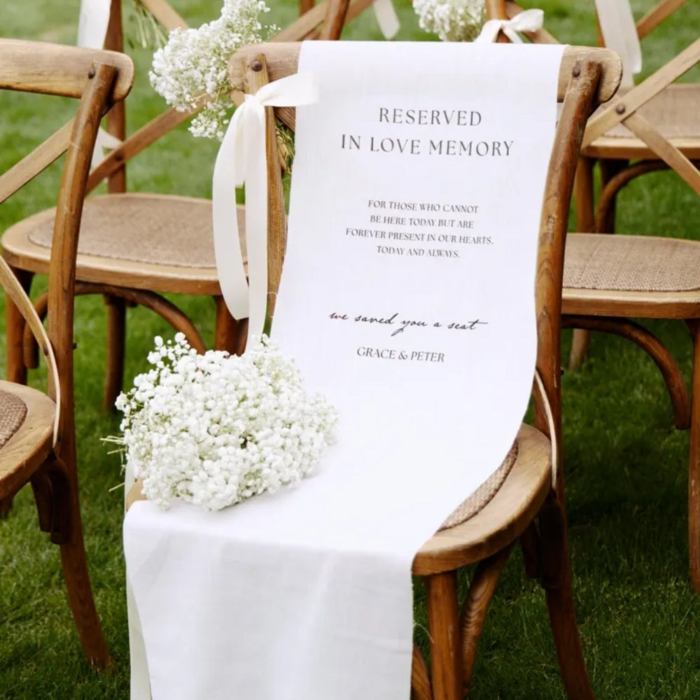 Personalized Reserved In Love Memory Wedding Chair Sign, Custom Memorial Chair Banner For Wedding WD0330