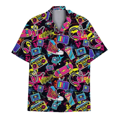 Neon Pop Art Retro 80s Hawaiian Shirts For Mens, Retro 80s Hawaiian Shirts HE0001
