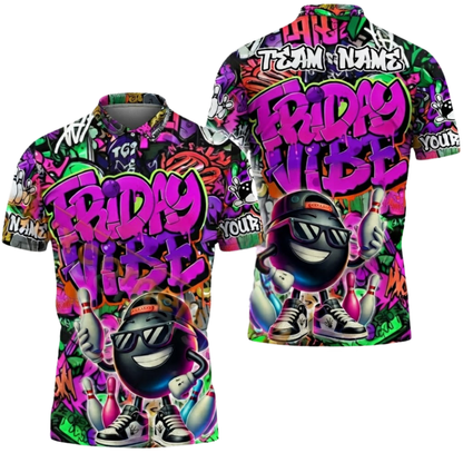 Friday Vibe Custom Funny Bowling Mens Polo Shirt, Custom Graffiti Bowling Team Shirts BZ0657