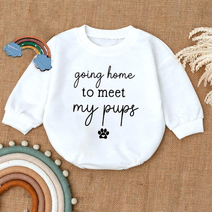 Baby Going Home to Meet My Pups Romper Sweatshirt, Funny Dog Lover Baby Romper Sweatshirt BB0111