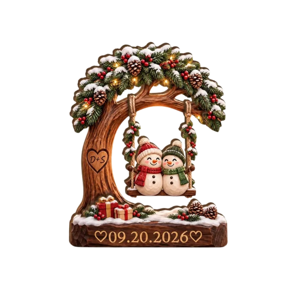 Snowman Couple Custom Christmas Wedding Layer Wooden Plaque, Custom Christmas Wooden Block Wedding Keepsake WD0892