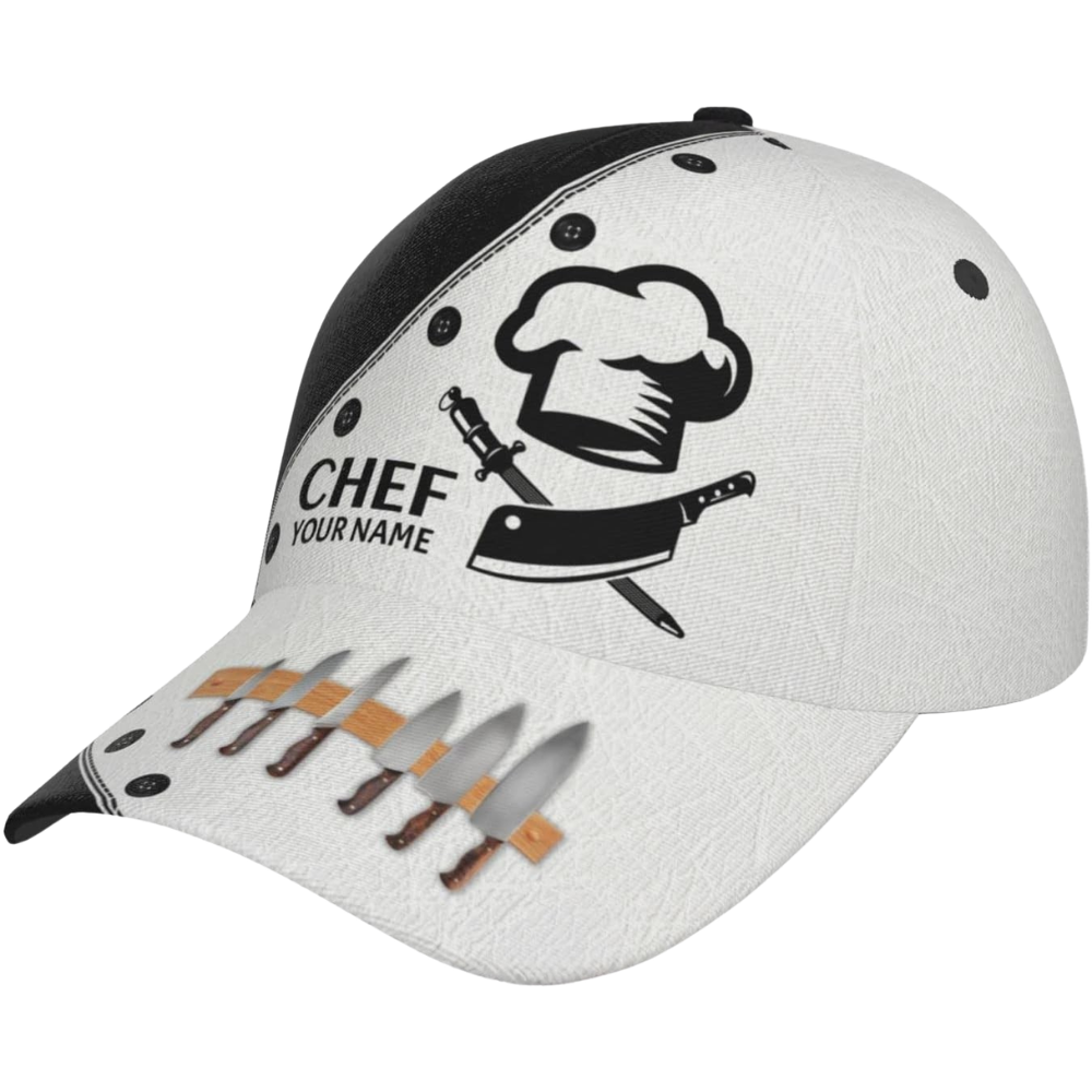 Personalized Name Chef Baseball Cap Black White, Custom Chef 3D Printed Cap Hat CP0564