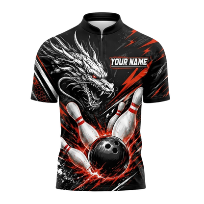 Custom Dragon Men's Black Red Bowling Jersey, Custom Dragon Team Bowling Shirts BZ1072