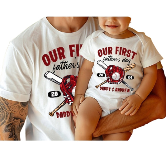 Our First Father's Day Baseball Matching T Shirts For Dad Son, Custom Baseball Matching 1st Father's Day Shirts ET1009